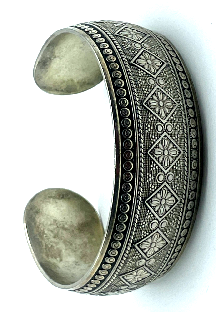 Vintage wunderschöner Tibet Silber Armreif offene Armspange unisex B 25 mm gepfl5