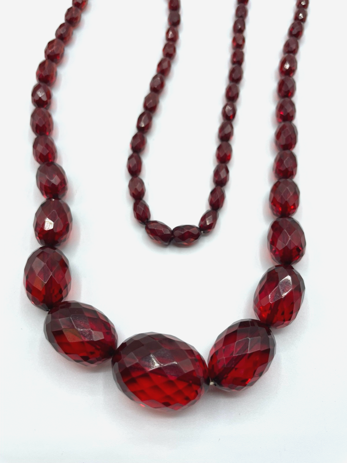 Antik Flapper Cherry Amber Bernstein Kette Oliven im Verlauf facettiert L 94 cm5