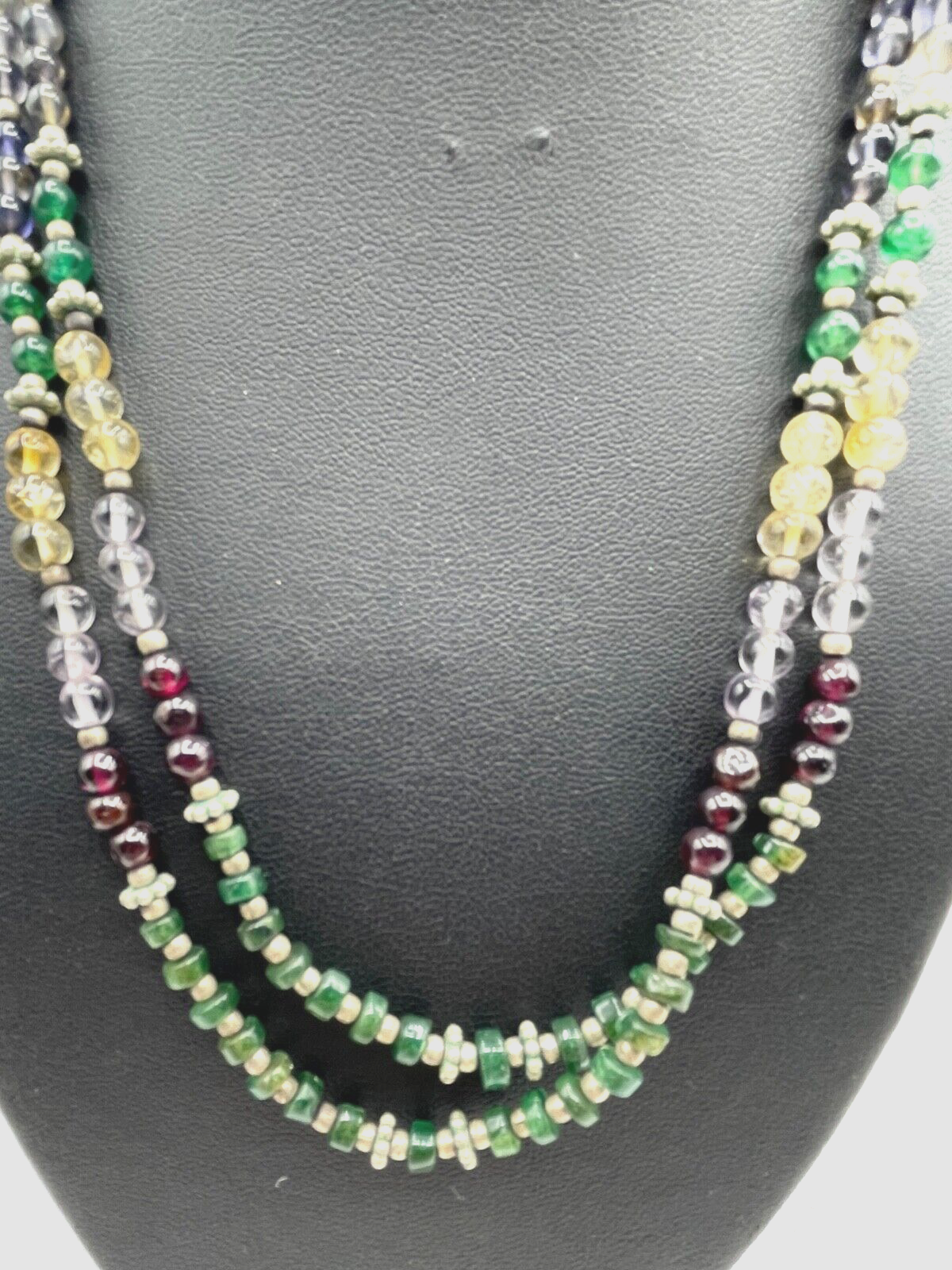 Aparte Ethno Edelstein Mix Kette Collier 2 reihig 925 Silber L 47 cm ungetragen0
