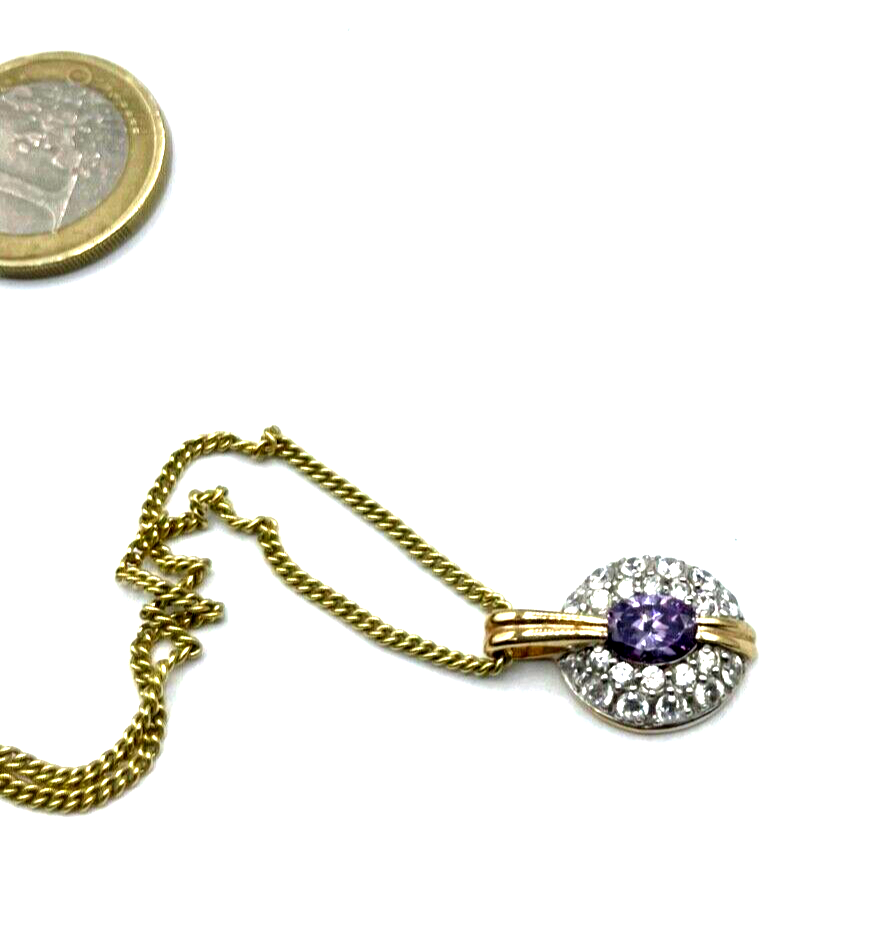 925 Silber vergoldet graziler klassischer Anhänger Amethyst Zirkonia mit Kette7