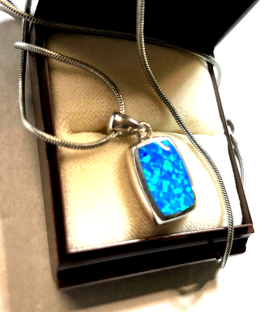 Sterling Anhänger mit Opal an 925 Silberkette Schlangenkette 42 cm gepflegt1