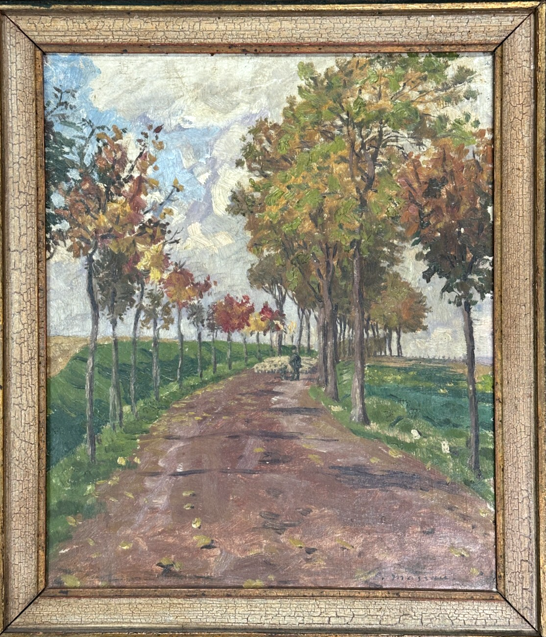 Edmund Massau (1860–1935) Öl auf Leinwand - herbstliche Straßenszene - signiert1