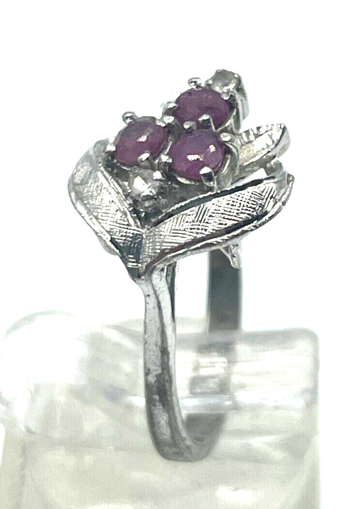 Vintage 925 Silber Ring Rubine Weißtopas Silberring elegant  Ø 16 mm RG 504