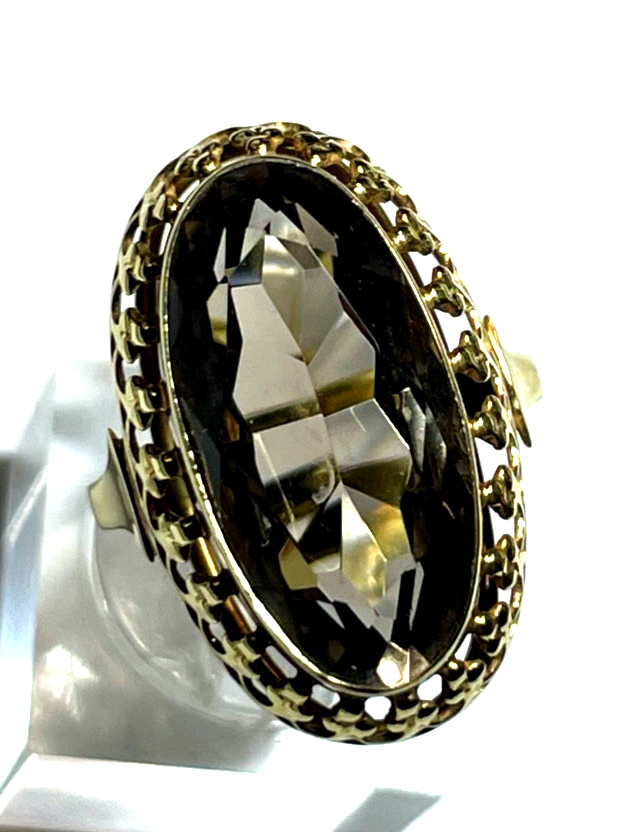 Vintage Design 333 Gold 8 K Ring Rauchquarz Ø 17,5 mm RG 55 Juwelier wunderschön2