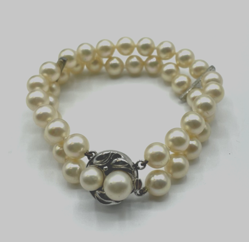 Zweireihiges Mallorca Perlen Armband mit 925 Silber Schliesse gepfl. L 17,5 cm6