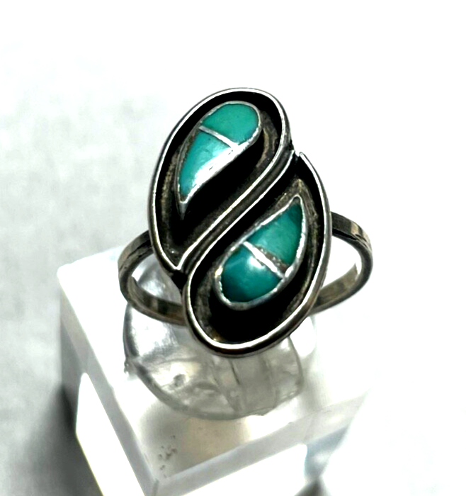 925 Sterling Silber Ring Indianerschmuck Türkis Navajo Handarbeit RG 530