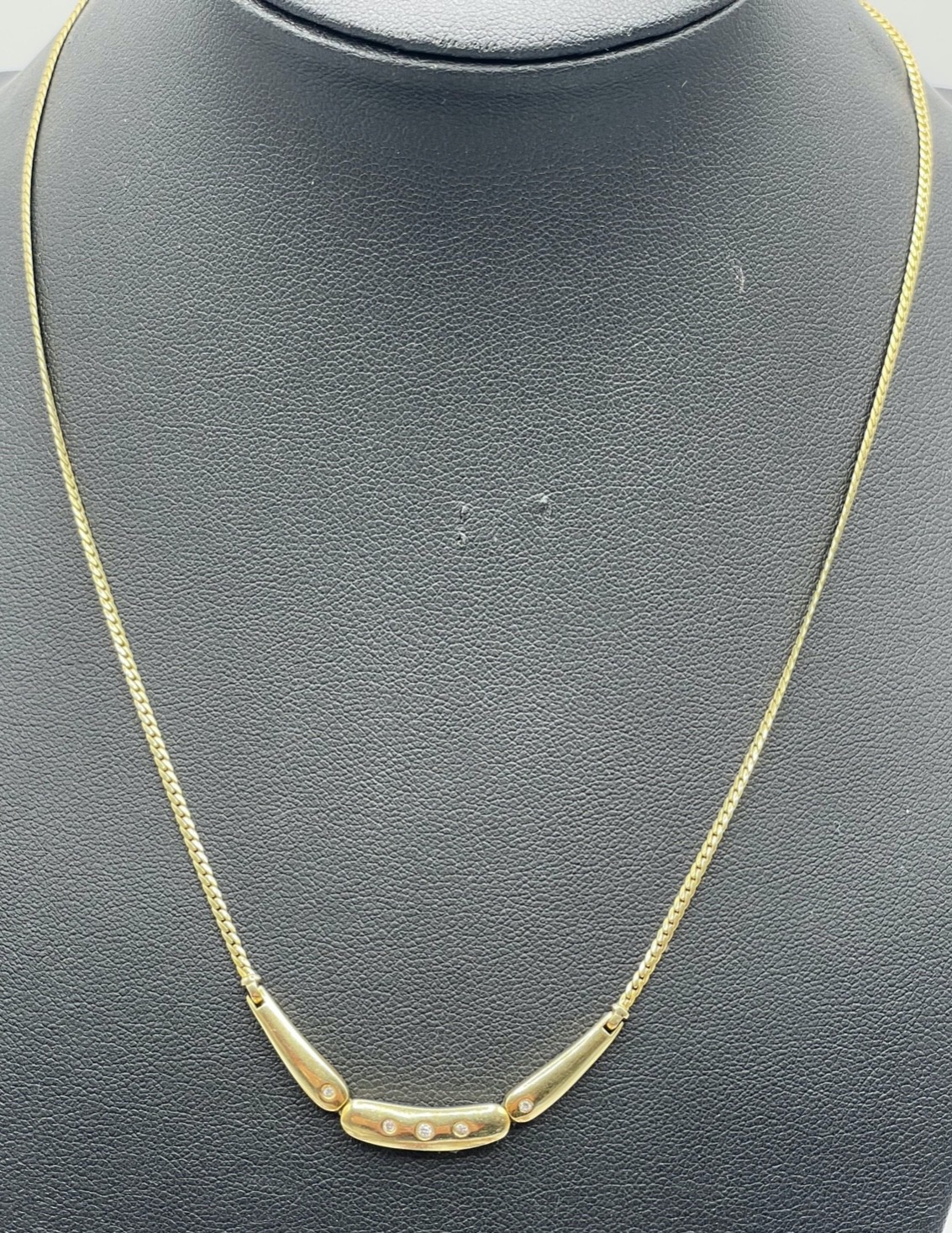 Solide 585 Gold 14 K Kette Collier Goldkette 5 Diamanten 0,06ct 43,5cm Juwelier6