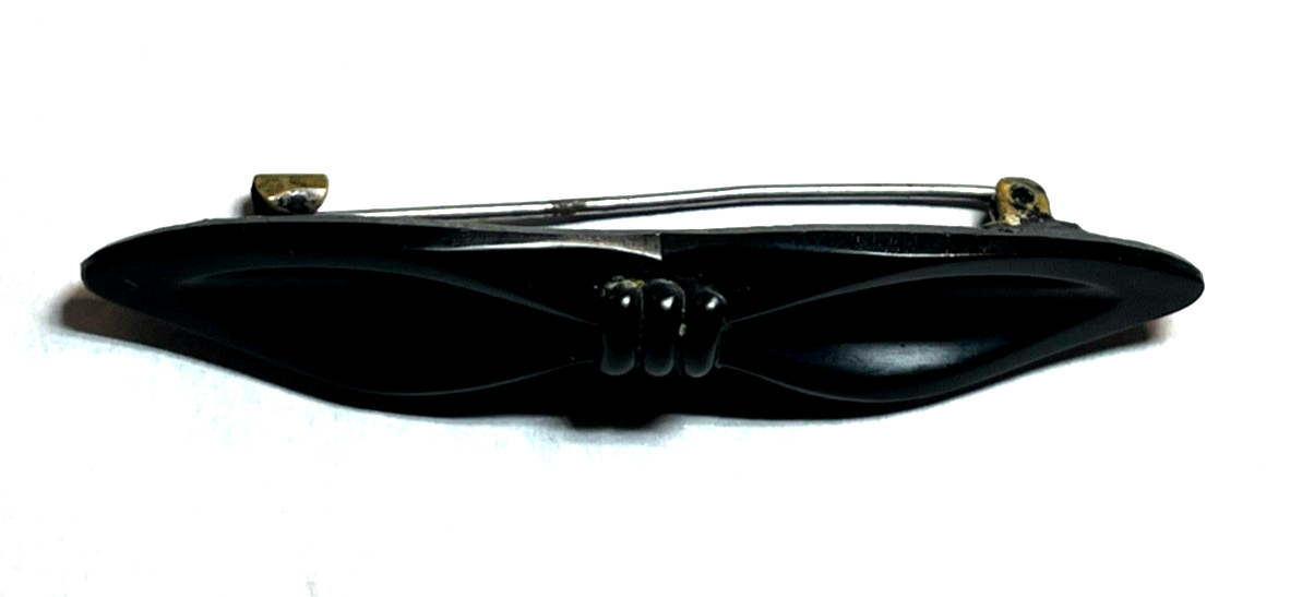 Antik Trauerschmuck Brosche schwarze Schleife um 1900 sehr gepflegt L 60 mm H 111