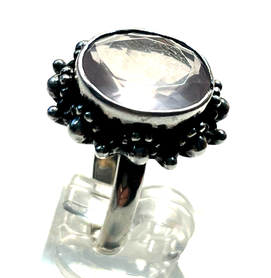 Vintage solider 925 Silber Ring heller Amethyst massiv Ø18,5mm RG 58 Handarbeit1