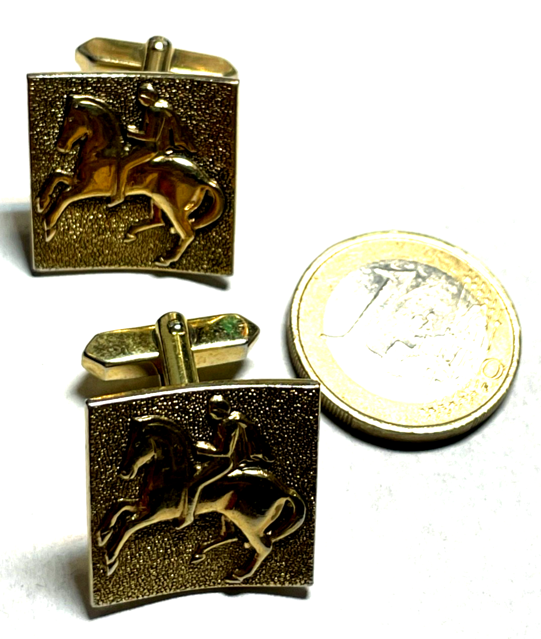 Vintage gepfl. Manschettenknöpfe Reiter Pferdefreund vergoldet 20 x 20 mm4