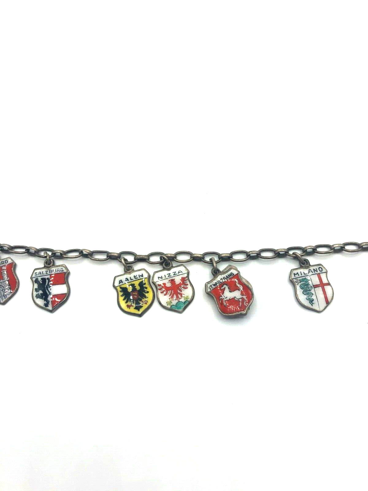 Vintage Silber Bettelarmband Stadtwappen 11 Reiseandenken Emaille erweiterbar3