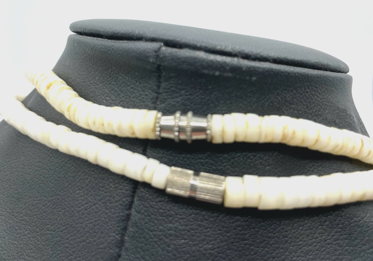 2 x vintage Surfer Kette Muschelkette Handarbeit 1x mit Lapislazuli L 40,5 cm6