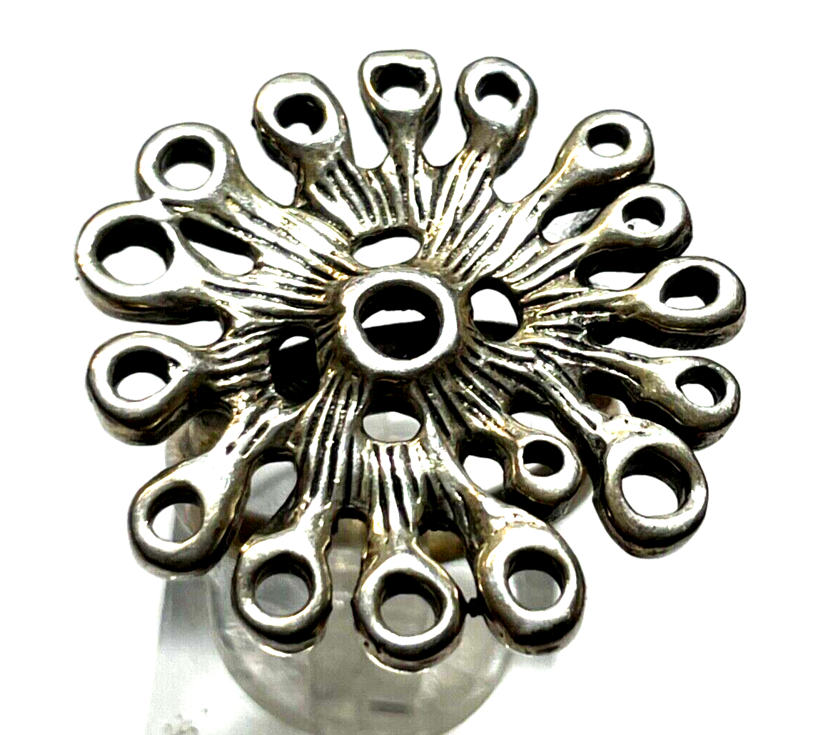 Vintage solider 925 Silber Ring Blüte Muster Ø 17 mm RG 53 Handarbeit gepflegt0