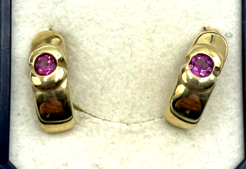 375 Gold 9 K Ohrringe Pink Rhodolith Almandin Edelstein L 14 mm B 5 mm Juwelier0