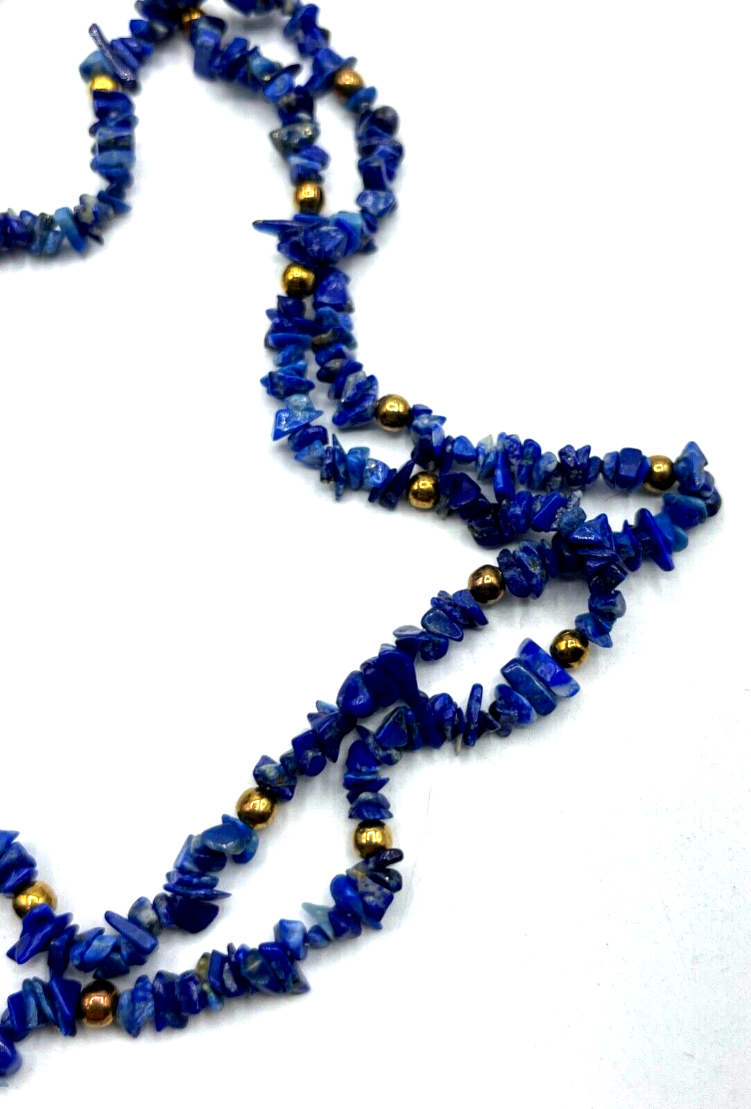 Vintage aparte Edelstein Kette Lapislazuli Splitterkette Handarbeit L 72 cm5