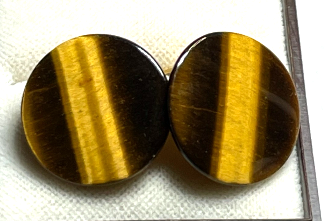 Paar elegante vergoldete Ohrclips Clips mit Tigerauge Ø  20mm sehr gepflegt0