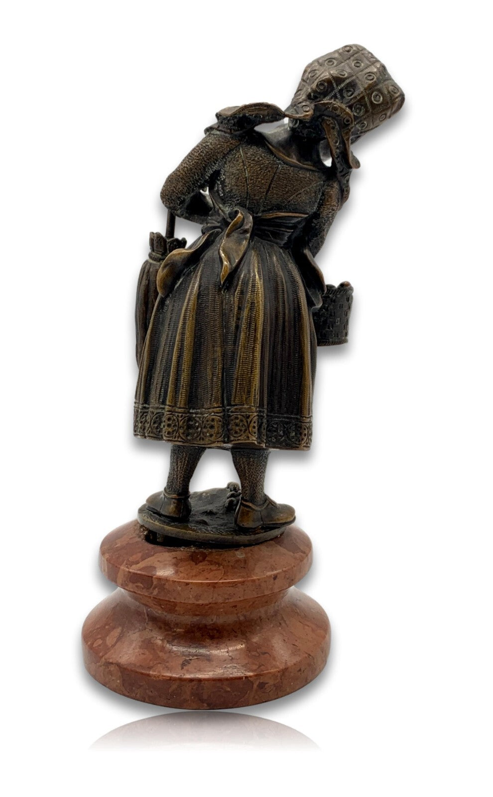 Bronze Figur Skulptur - Marmorsockel - Frau mit Korb - patiniert4