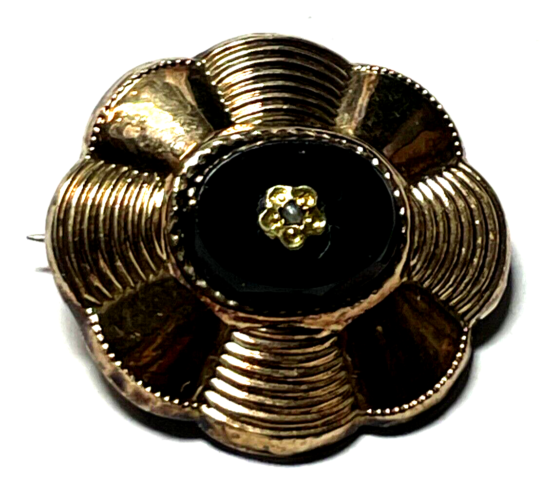 Biedermeier Brosche Anstecknadel Schaumgold Orientperle Walzgold unbeschädigt5