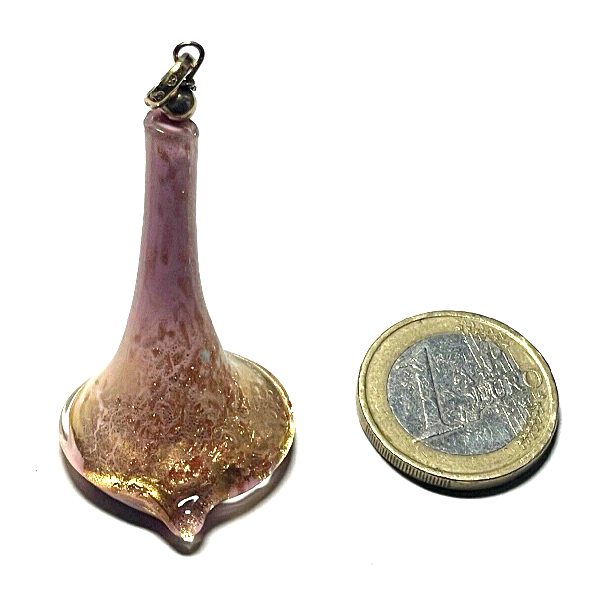 Gr. 925 Silber vergoldet  Anhänger Murano Glas Calla Handarbeit wie neu L 6,8 cm2