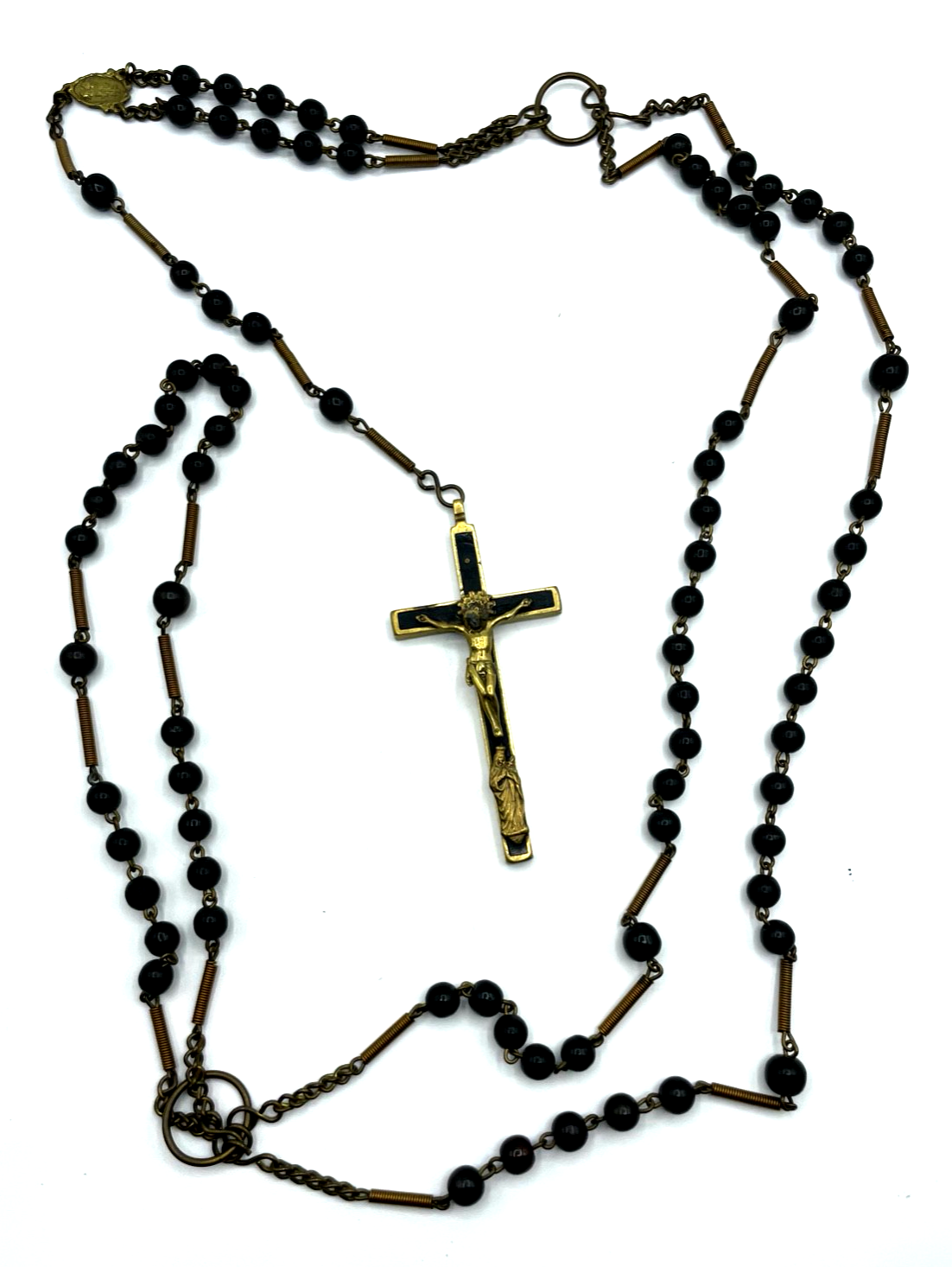 Antik mega gr. Rosenkranz Kruzifix Ordenskreuz um 1900 Klosterarbeit 140 cm lang1