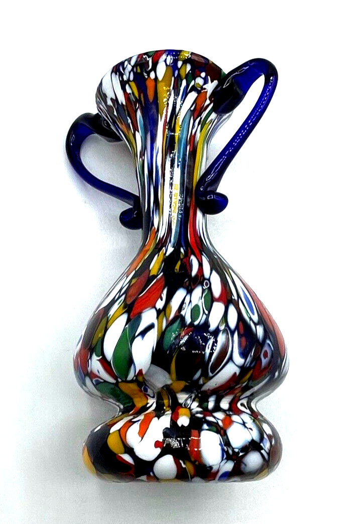 Midcentury Murano Glas Vase Millefiori Henkelvase Franco Moretti H 20,5 cm7