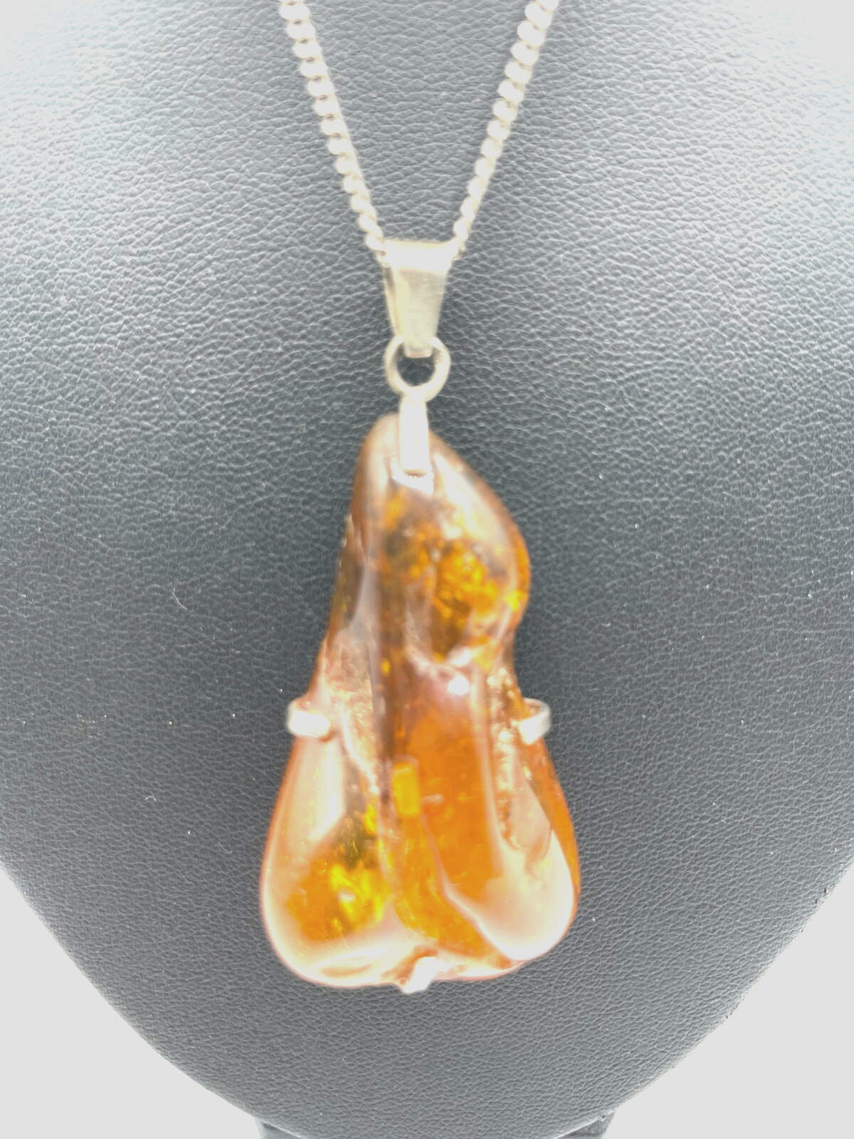real  vintage 925 Bernstein Anhänger Naturbernstein Handarbeit + 61,5 cm Kette6