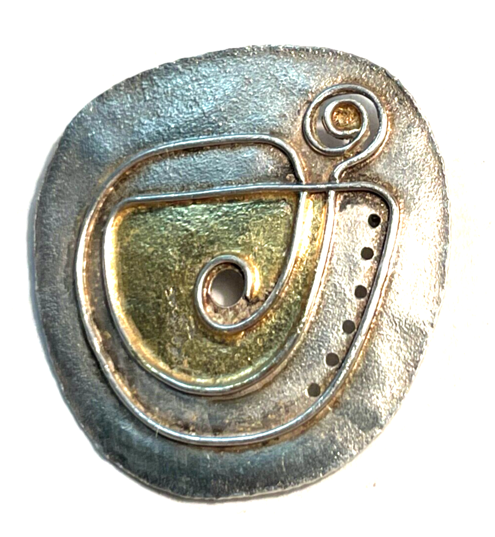925 Silber Brosche Designer Anstecknadel mit Gold Unikat Silberschmiede Design0