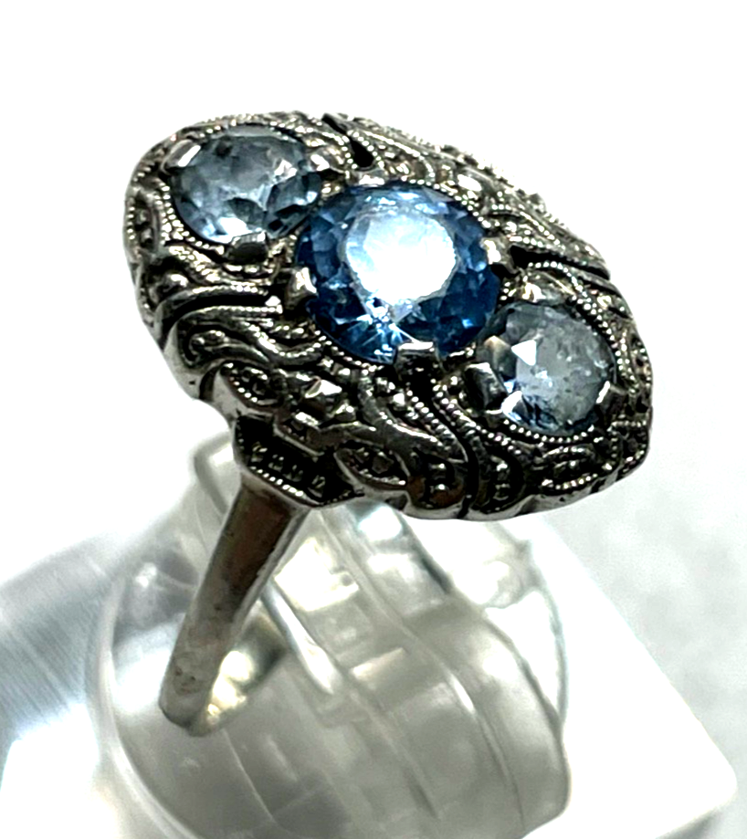 Antik 835 Silber Ring aquamarin farbig wasserblau Spinell 30erJ RG 55 Ø 17,5 mm0
