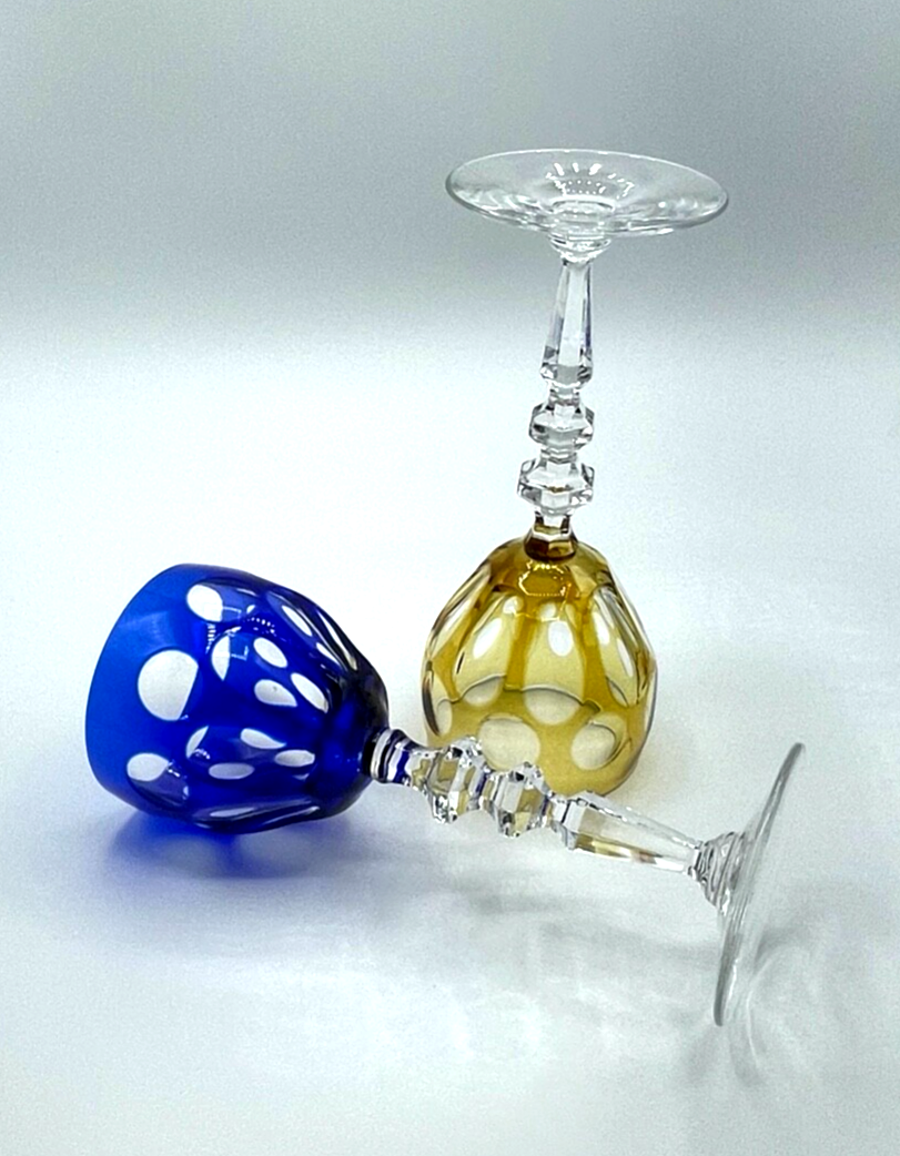 2x Kristallglas Kristall Glas Weinglas Überfang Blau + Cognac farbig H 19,5 cm5