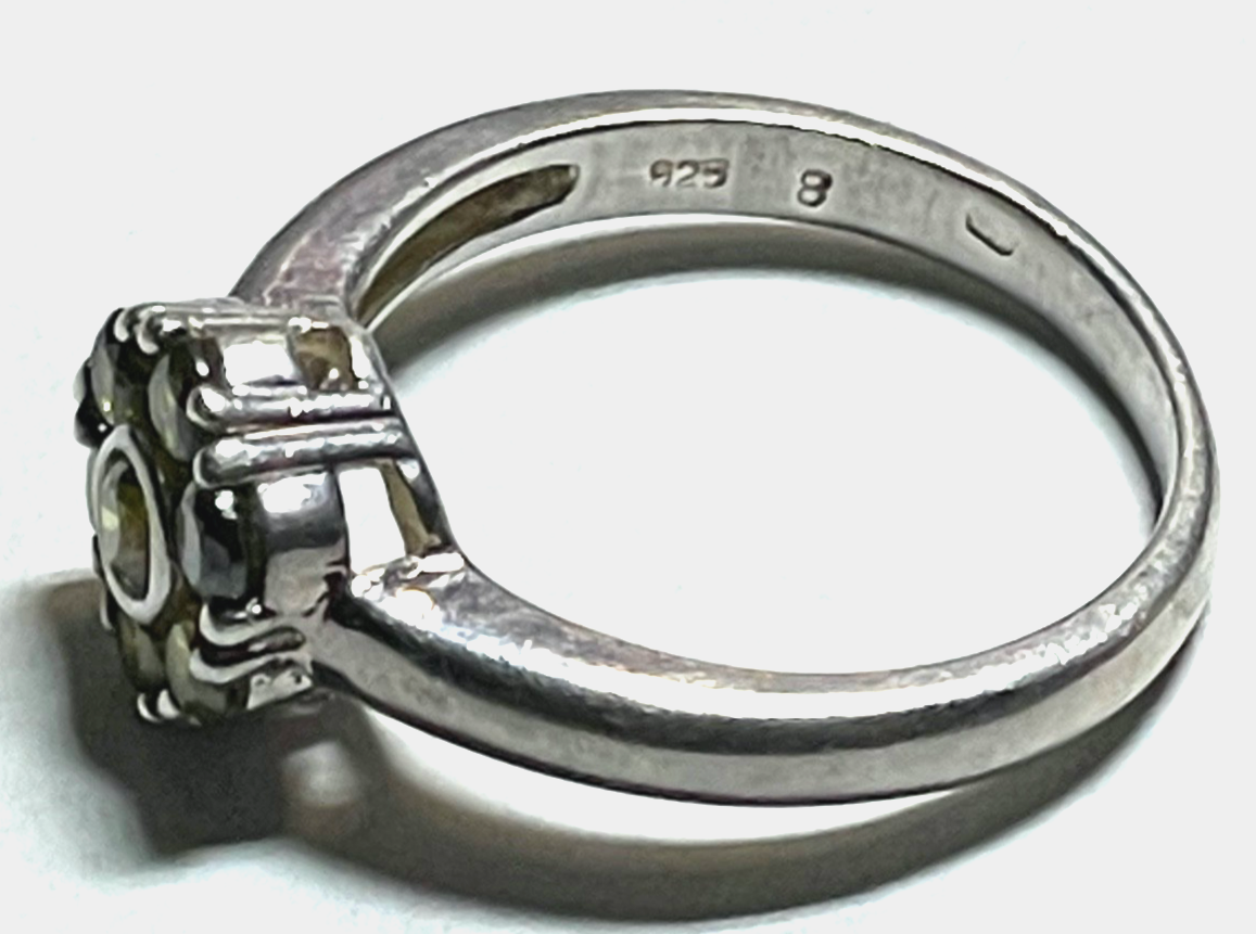Solider 925 Silber Ring Silberring 7 x Peridot Handarbeit Ø 18 mm RG 57 gepfl.3