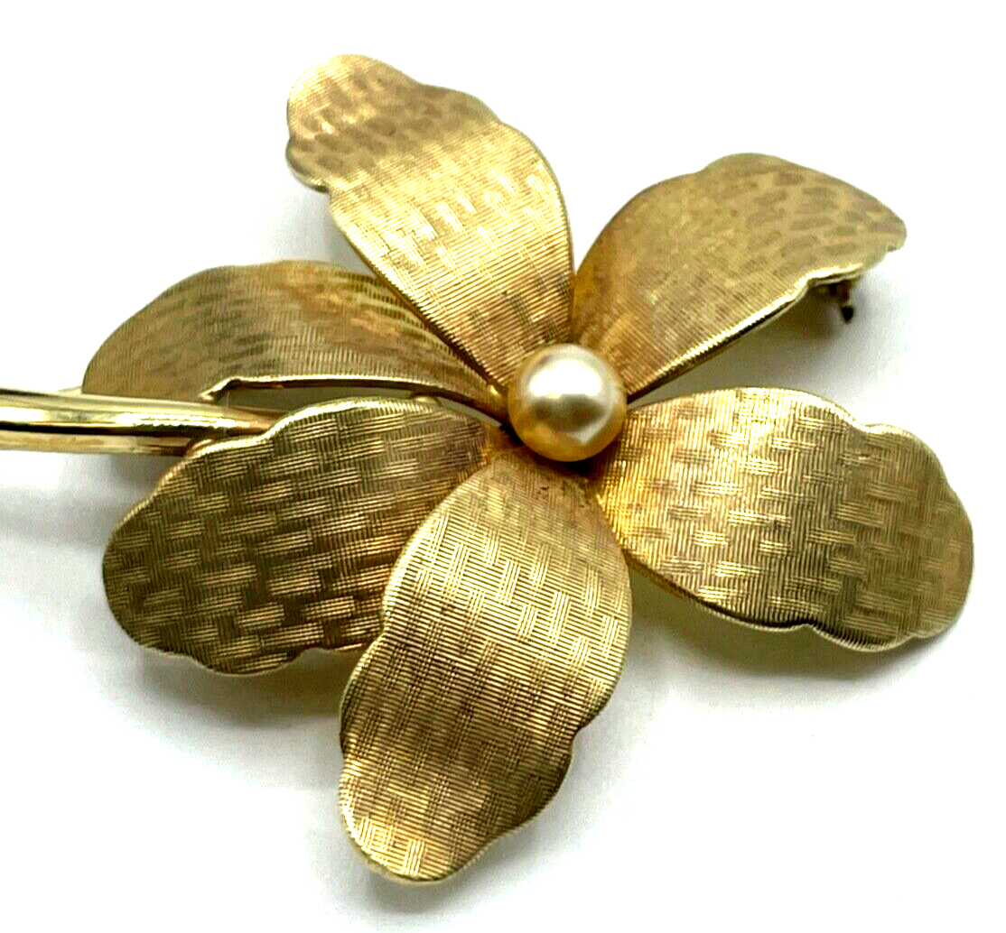 Alte Amerikaner Golddouble Brosche sehr schöne Arbeit Anstecknadel elegant Blüte4