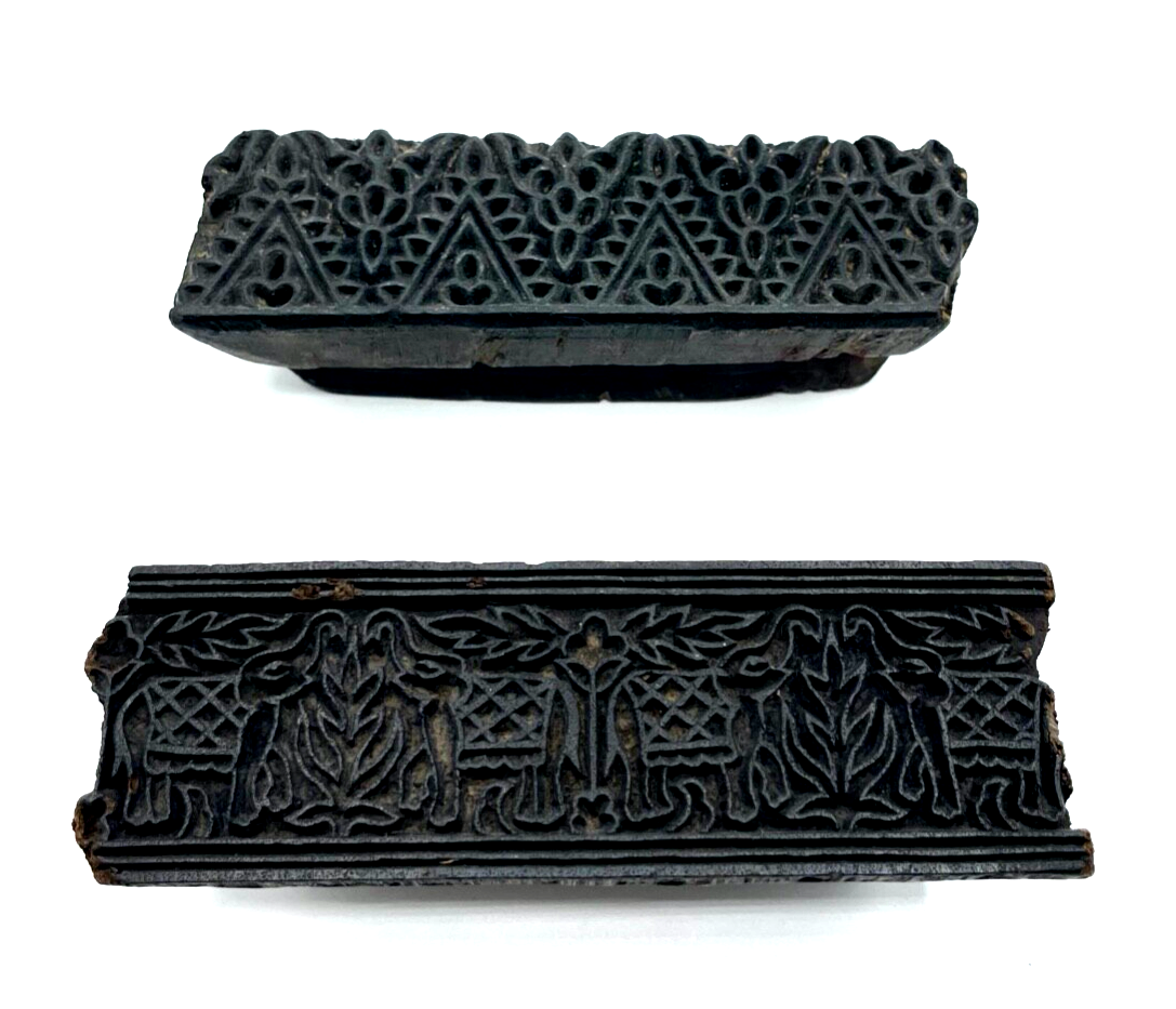 2x antik Druckstock Handarbeit Handgeschnitzt Stoffstempel Druckstempel gepfl.4