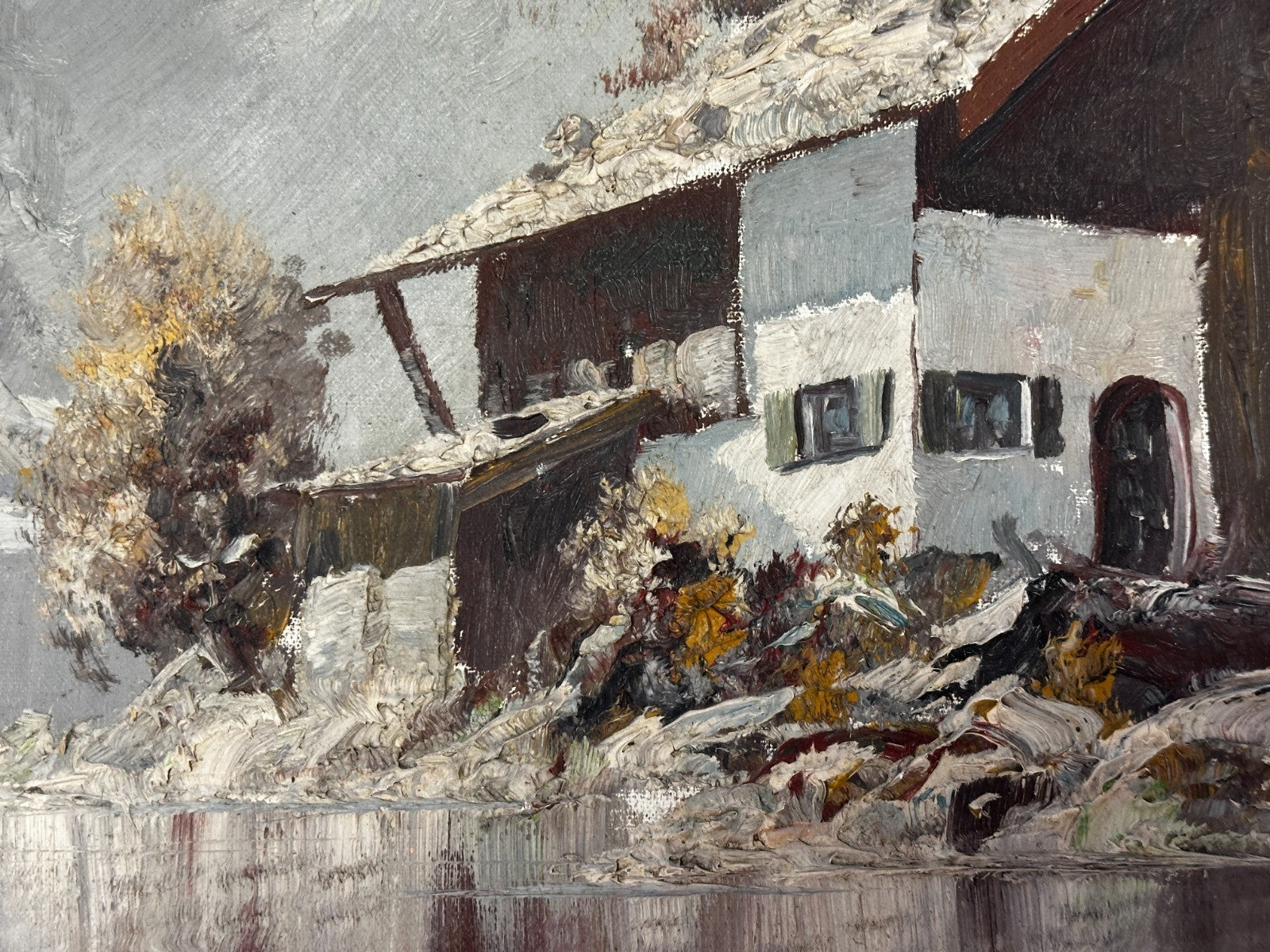 Elsbeth Huther - Öl auf Leinwand - Alpen Bergsee Almhütte - signiert - gerahmt2