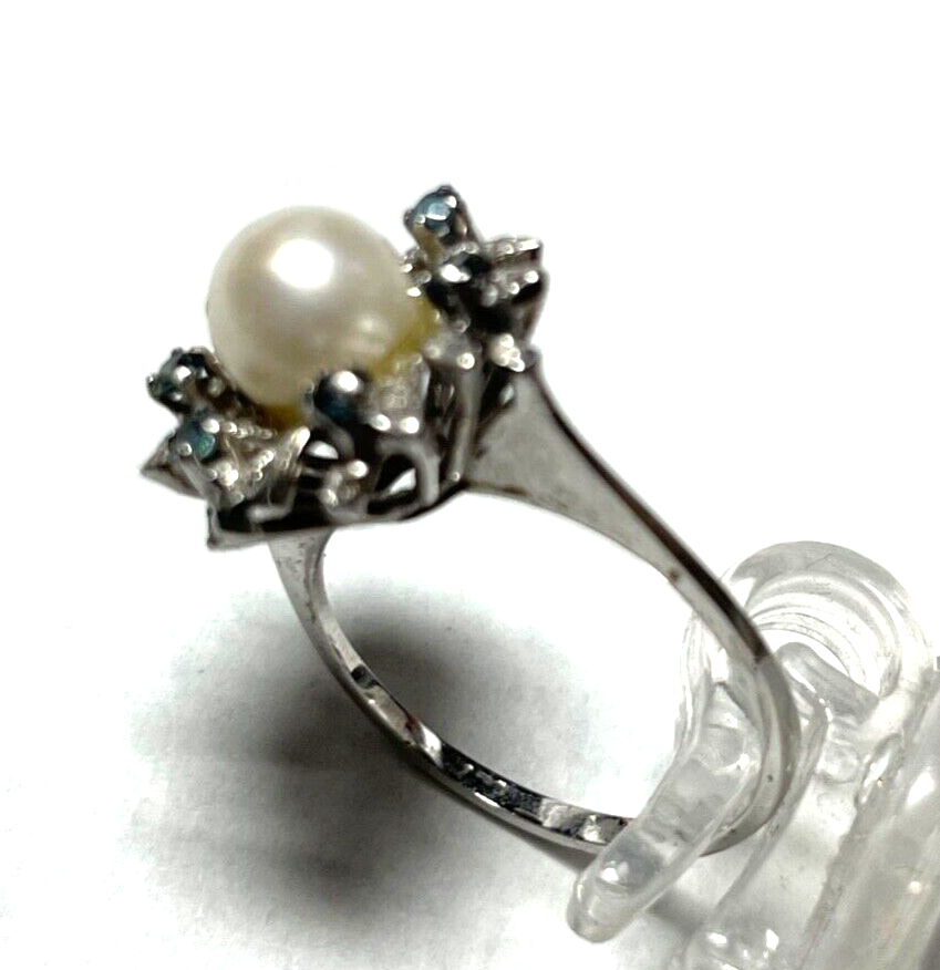750 Gold 18 K Ring Weißgold Perle + 6 Saphir klassisch Ø 16,2 mm RG 51 Juwelier7