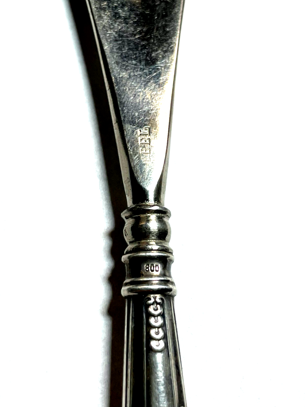 Antik Schuhlöffel Schuhanzieher 800 Silber Griff Stahl Löffel um 1910 L 19 cm5
