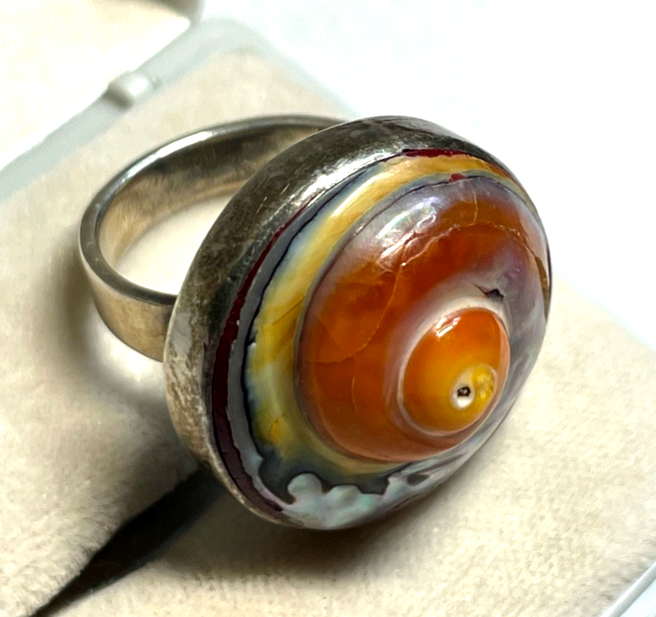 925 Sterling Silber Ring buntes Schneckenhaus Handarbeit Ø 17 mm RG 522