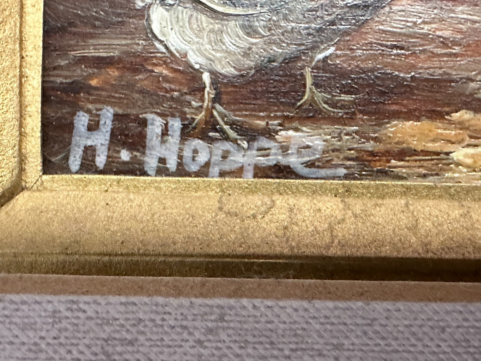 Ländliche Idylle mit Hühnern – signiert „H. Hoppe“ – Öl auf Platte -  gerahmt8