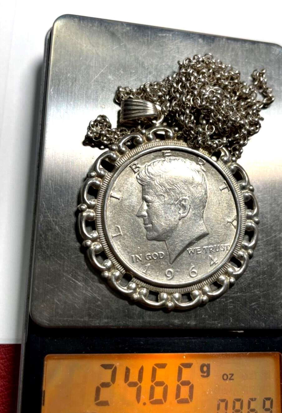 Münzanhänger Silber Kennedy 1964 + 70 cm 835 Silber Erbskette gepfl.5
