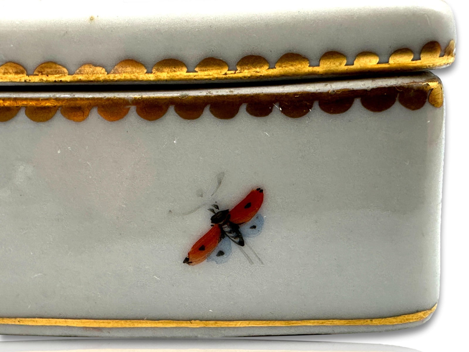 Antike Porzellan-Schatulle - Hahn-Dekor & Insektenmalerei - handbemalt - um 190010