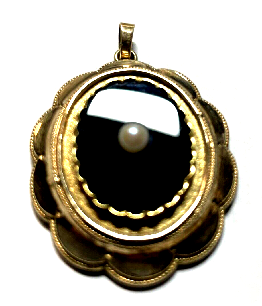 Stattlicher Biedermeier Anhänger Schaumgold L 53 mm B 39 mm echte Perle rar4