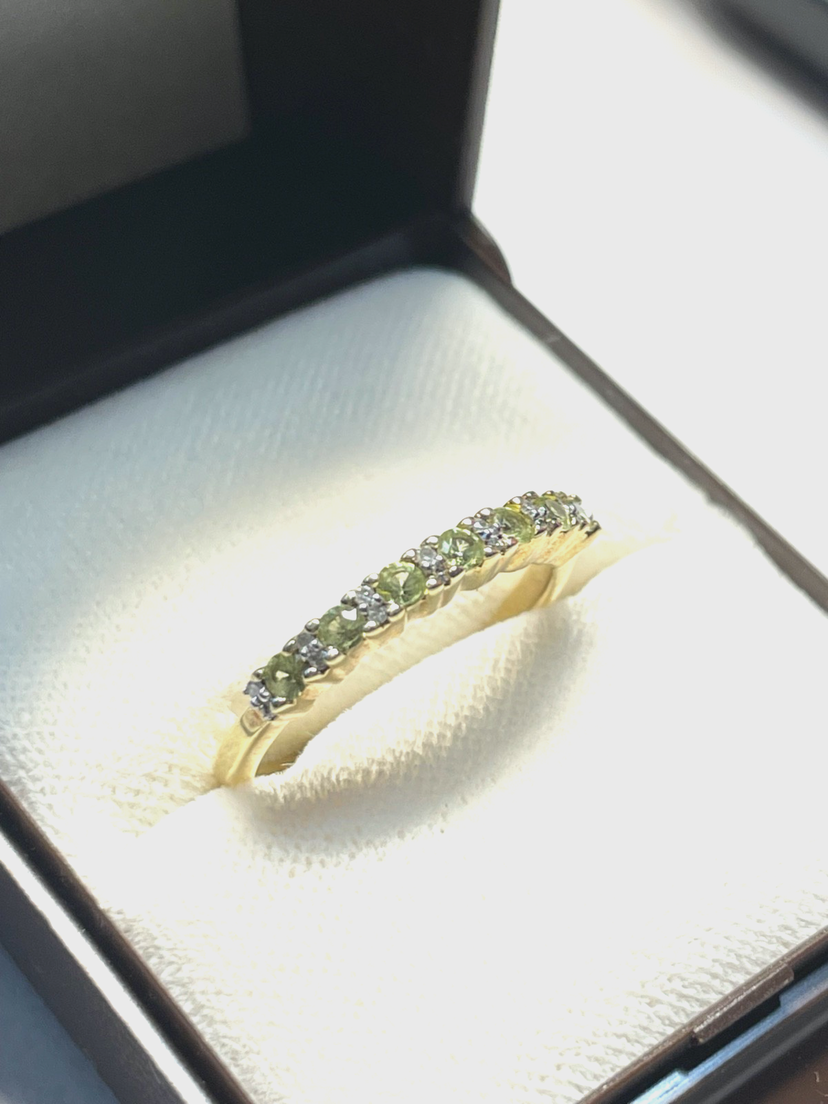 585 Gold 14 K Ring Brillanten grüner Padparadscha Saphir  Ø17,8mm RG 56 Juwelier2