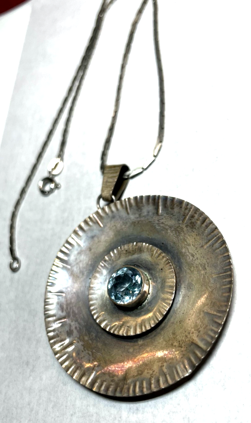 Vintage PERLI Handarbeit gr. 835 Anhänger mit Blautopas + Silberkette gepflegt5