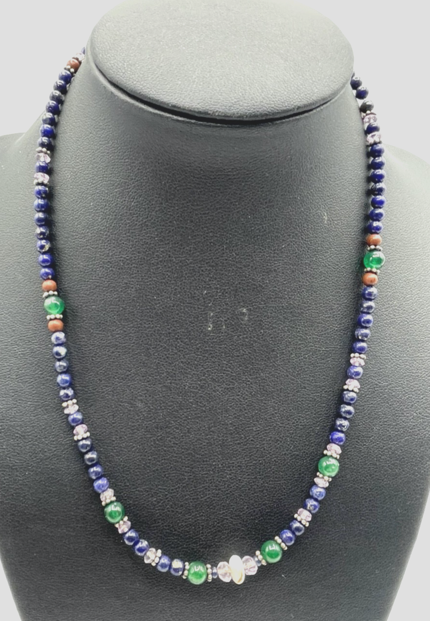 Gemischte Edelstein Kette Collier 925 Silber Elemente + Karabiner wunderschön1