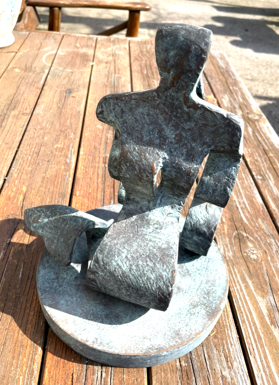 Moderne Bronze Plastik mit beweglichem Sockel + Patina H 28 cm abstrakt Design4