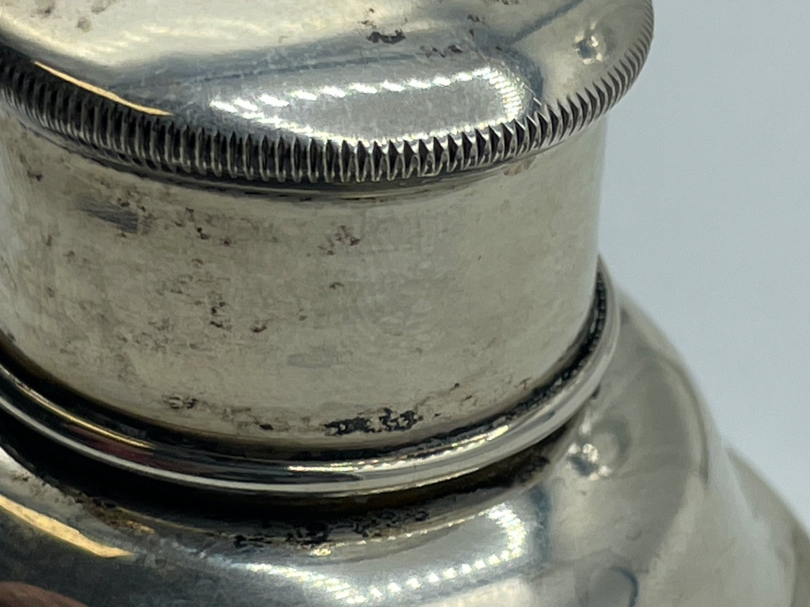 Antik Cocktail Shaker Kristallglas 800er Silber Rand und Deckel Topzustand11