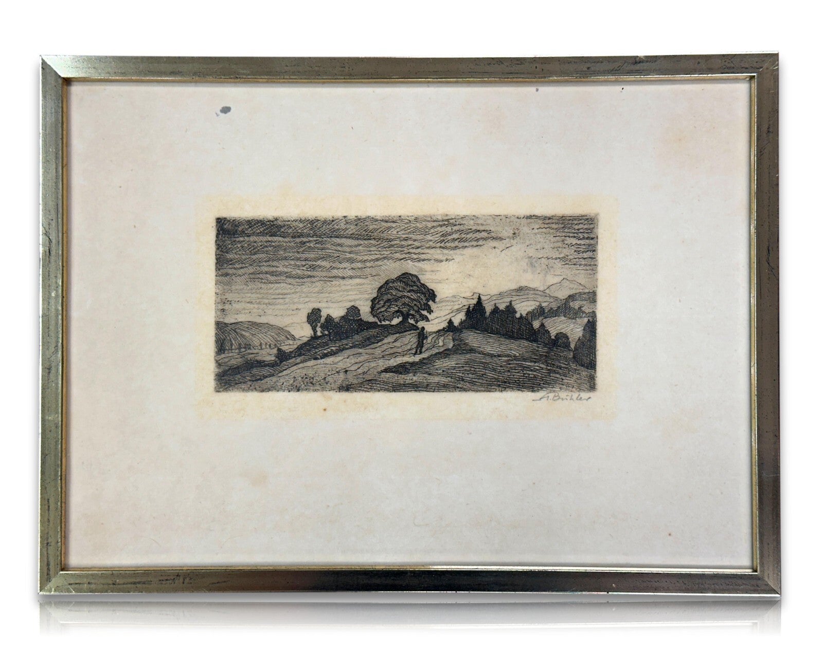 Hermann Bühler - Radierung - landschaftliches Idyll - signiert - gerahmt0