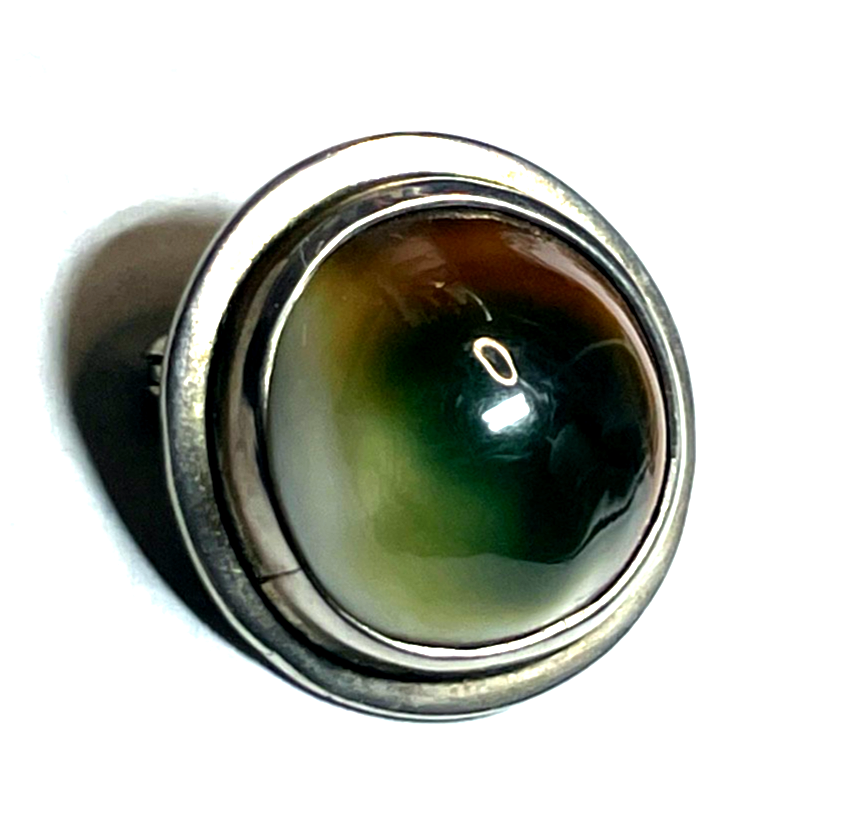 Vintage Rarität Operculum Augenachat Brosche Anstecknadel in Silber Nr. 2 gepfl.3