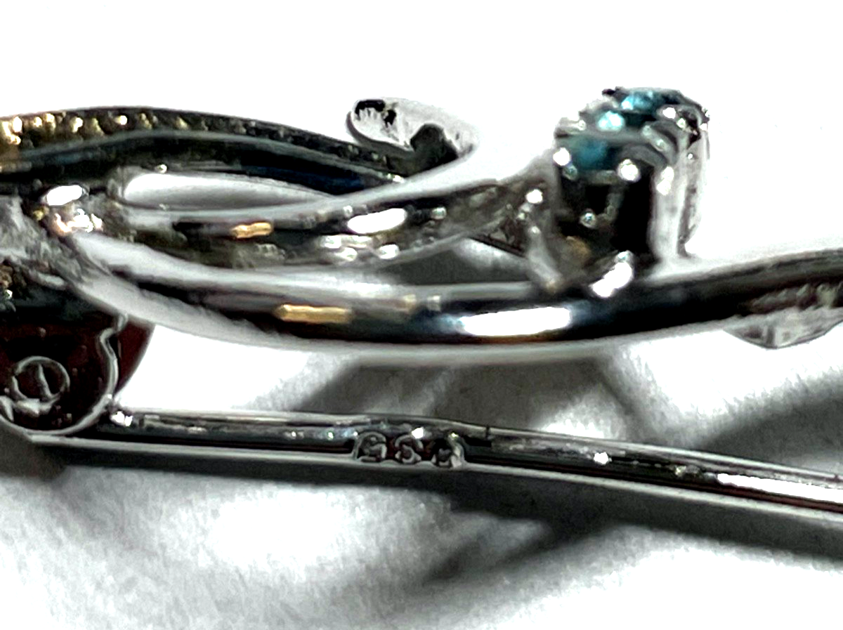 Vintage aparte 835 Silber Brosche 3 x Saphir Notenschlüssel Handarbeit L 40 mm5