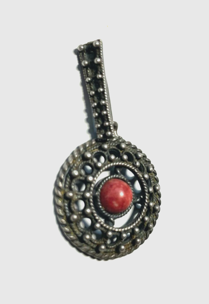 Antik Sterling Mikkelborg Norway Design Filigree Anhänger Rhodolit Handarbeit0
