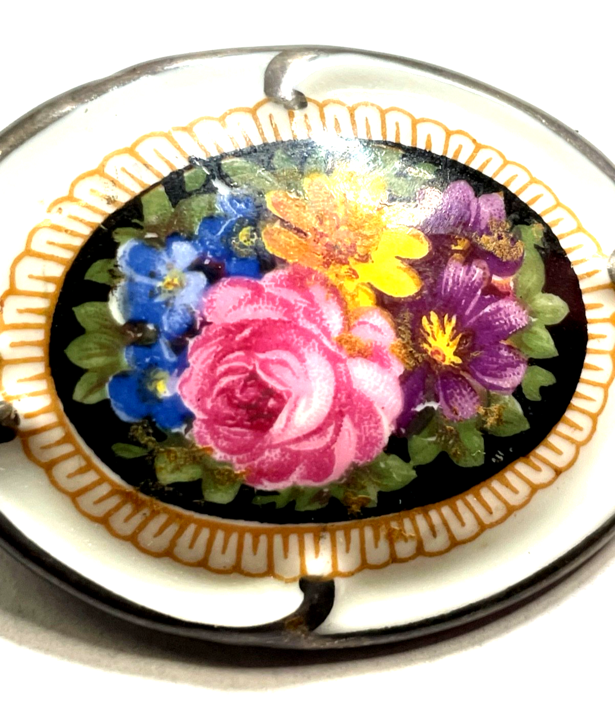 Antik Schumann Porzellan Brosche Blumen Motiv Handmalerei 30er Jahre H 37 mm5